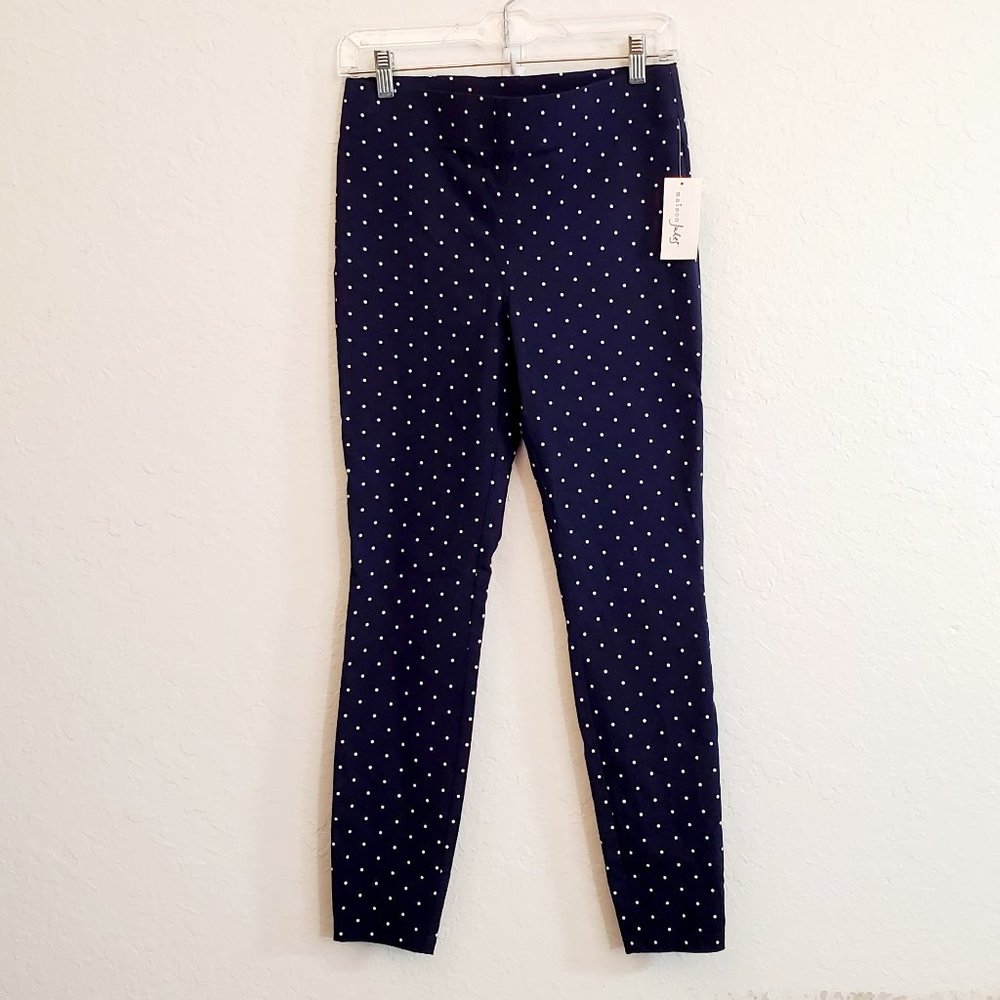 MAISON JULES NAVY POLKA DOT STRETCH SKINNY PANTS